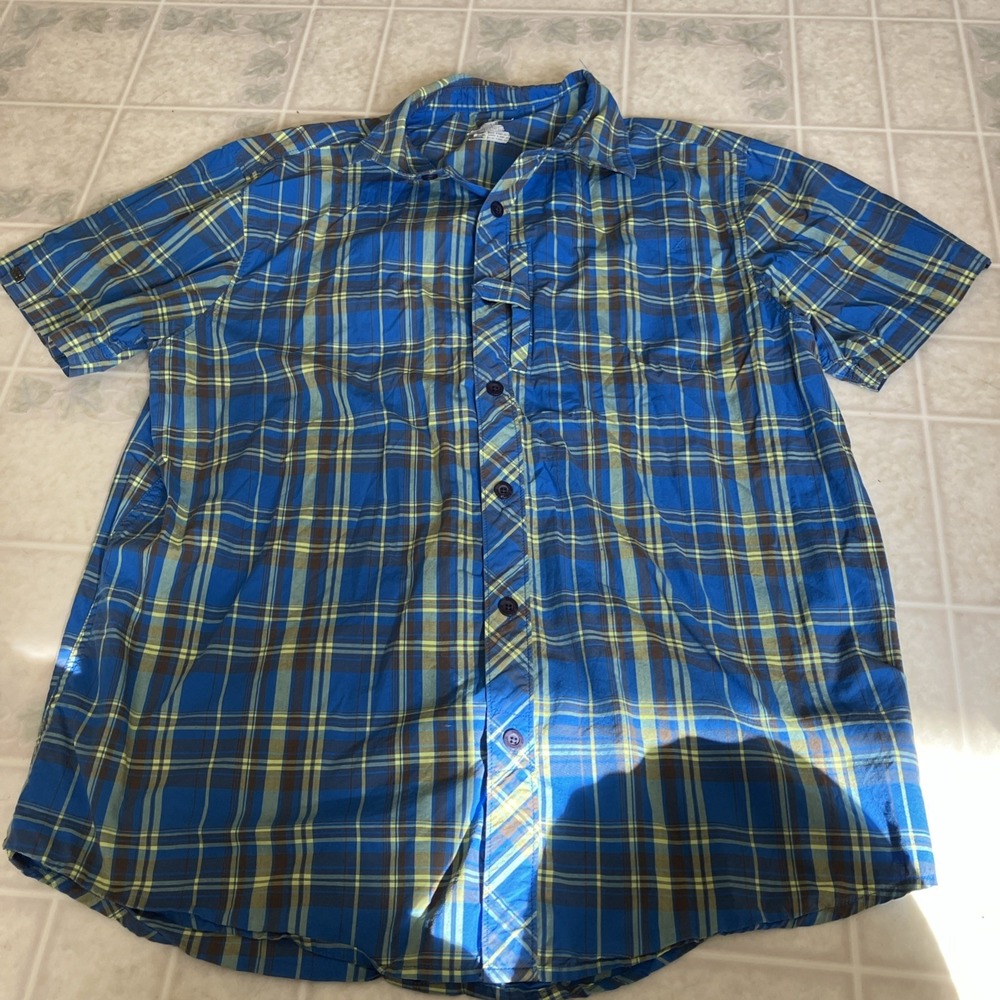 Under Armour Heat Gear Button Down Shirt Mens L Loose Blue Plaid Fishing Outdoor